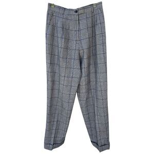 Vtg Talbots Women's Glen Check Plaid Wool  Pants Pleated High Waisted Academia
